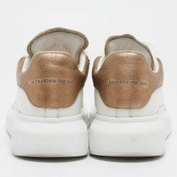 Pre Owned Alexander McQueen White/Gold Leather Larry Sneakers Size 35