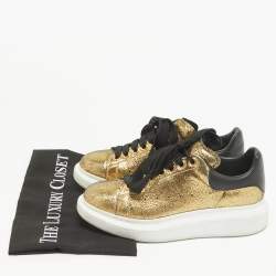 Pre Owned Alexander McQueen Gold/Black Leather Larry Lace Up Sneakers Size 37.5