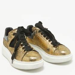 Pre Owned Alexander McQueen Gold/Black Leather Larry Lace Up Sneakers Size 37.5
