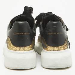 Pre Owned Alexander McQueen Gold/Black Leather Larry Lace Up Sneakers Size 37.5