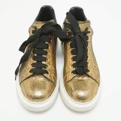 Pre Owned Alexander McQueen Gold/Black Leather Larry Lace Up Sneakers Size 37.5