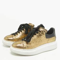 Pre Owned Alexander McQueen Gold/Black Leather Larry Lace Up Sneakers Size 37.5