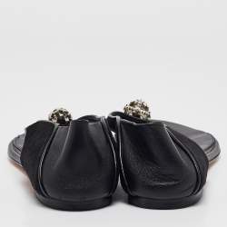 Pre Owned Alexander McQueen Black Leather and Suede Skull Flat Sandals Size 40