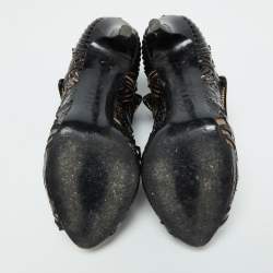 Alexander McQueen Black/Beige Patent Leather and Mesh Faithful Ankle Booties Size 38.5