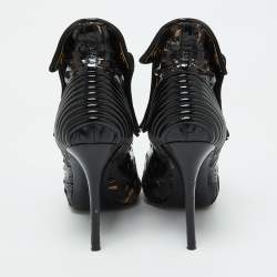 Alexander McQueen Black/Beige Patent Leather and Mesh Faithful Ankle Booties Size 38.5