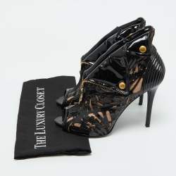 Alexander McQueen Black/Beige Patent Leather and Mesh Faithful Ankle Booties Size 38.5