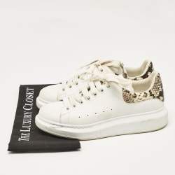 Pre Owned Alexander McQueen White Leather and Snakeskin Effect Oversized Sneakers Size 40