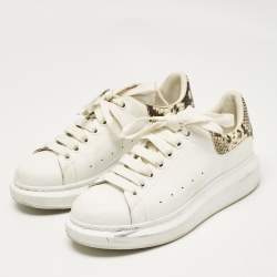 Pre Owned Alexander McQueen White Leather and Snakeskin Effect Oversized Sneakers Size 40