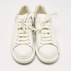 Pre Owned Alexander McQueen White Leather and Snakeskin Effect Oversized Sneakers Size 40