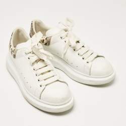 Pre Owned Alexander McQueen White Leather and Snakeskin Effect Oversized Sneakers Size 40