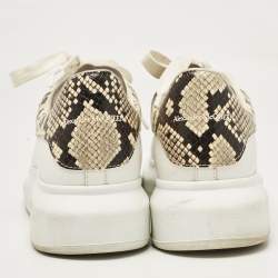 Pre Owned Alexander McQueen White Leather and Snakeskin Effect Oversized Sneakers Size 40