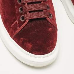 Alexander McQueen Burgundy Velvet and Snakeskin Effect Oversized Sneakers Size 40.5