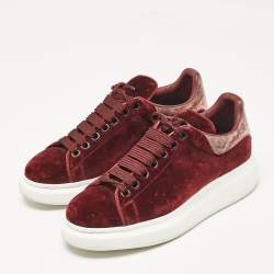 Alexander McQueen Burgundy Velvet and Snakeskin Effect Oversized Sneakers Size 40.5