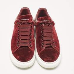 Alexander McQueen Burgundy Velvet and Snakeskin Effect Oversized Sneakers Size 40.5
