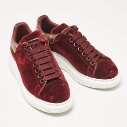 Alexander McQueen Burgundy Velvet and Snakeskin Effect Oversized Sneakers Size 40.5