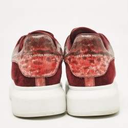 Alexander McQueen Burgundy Velvet and Snakeskin Effect Oversized Sneakers Size 40.5