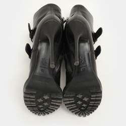 Alexander McQueen Black Leather Buckle Detail Ankle Length Boots Size 38