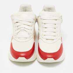 Alexander McQueen White/Red Leather And Mesh Oversized Runner Low Top Sneakers Size 38