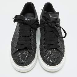 Pre Owned Alexander McQueen Black Glitter Oversized Sneakers Size 39.5