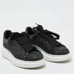 Pre Owned Alexander McQueen Black Glitter Oversized Sneakers Size 39.5