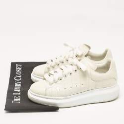 Pre Owned Alexander McQueen Cream Croc Embossed Leather Oversized Low Top Sneakers Size 37.5