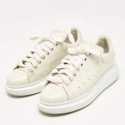 Pre Owned Alexander McQueen Cream Croc Embossed Leather Oversized Low Top Sneakers Size 37.5