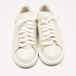 Pre Owned Alexander McQueen Cream Croc Embossed Leather Oversized Low Top Sneakers Size 37.5