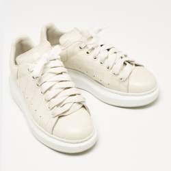Pre Owned Alexander McQueen Cream Croc Embossed Leather Oversized Low Top Sneakers Size 37.5
