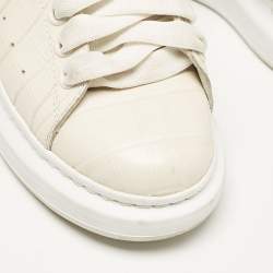 Pre Owned Alexander McQueen Cream Croc Embossed Leather Oversized Low Top Sneakers Size 37.5