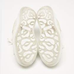 Pre Owned Alexander McQueen Cream Croc Embossed Leather Oversized Low Top Sneakers Size 37.5