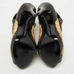 Pre Owned Alexander McQueen Black Leather Wings Embroidered Faithful Ankle Length Boots Size 39