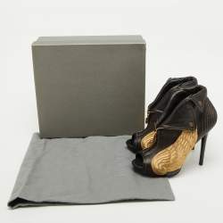 Pre Owned Alexander McQueen Black Leather Wings Embroidered Faithful Ankle Length Boots Size 39