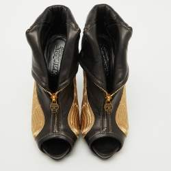 Pre Owned Alexander McQueen Black Leather Wings Embroidered Faithful Ankle Length Boots Size 39