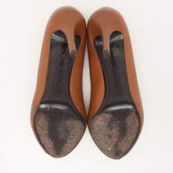 Alexander McQueen Brown Leather Skull Peep Toe Pumps Size 38