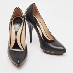 Alexander McQueen Black Leather Studded Platform Pumps Size 37