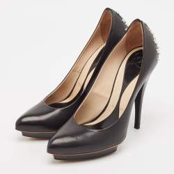 Alexander McQueen Black Leather Studded Platform Pumps Size 37