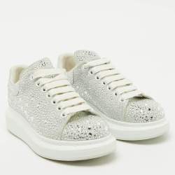 Alexander McQueen Grey Suede Crystal Embellished Oversized Sneakers Size 37
