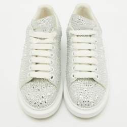 Alexander McQueen Grey Suede Crystal Embellished Oversized Sneakers Size 37