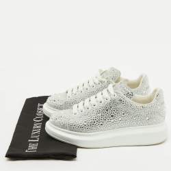 Alexander McQueen Grey Suede Crystal Embellished Oversized Sneakers Size 37