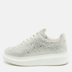Alexander McQueen Grey Suede Crystal Embellished Oversized Sneakers Size 37