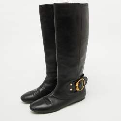 Alexander McQueen Black Leather Buckle Detail Knee length Boots Size 40