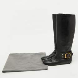 Alexander McQueen Black Leather Buckle Detail Knee length Boots Size 40