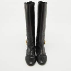 Alexander McQueen Black Leather Buckle Detail Knee length Boots Size 40