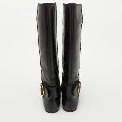 Alexander McQueen Black Leather Buckle Detail Knee length Boots Size 40