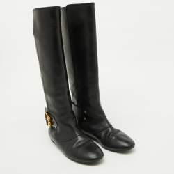 Alexander McQueen Black Leather Buckle Detail Knee length Boots Size 40