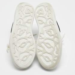 Pre Owned Alexander McQueen White/Black Leather and Suede Oversized Low Top Sneakers Size 37