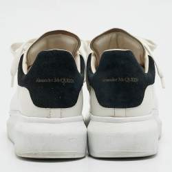 Pre Owned Alexander McQueen White/Black Leather and Suede Oversized Low Top Sneakers Size 37