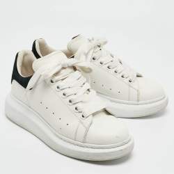 Pre Owned Alexander McQueen White/Black Leather and Suede Oversized Low Top Sneakers Size 37