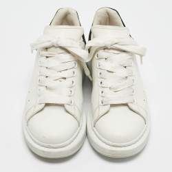 Pre Owned Alexander McQueen White/Black Leather and Suede Oversized Low Top Sneakers Size 37