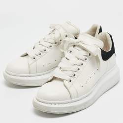Pre Owned Alexander McQueen White/Black Leather and Suede Oversized Low Top Sneakers Size 37